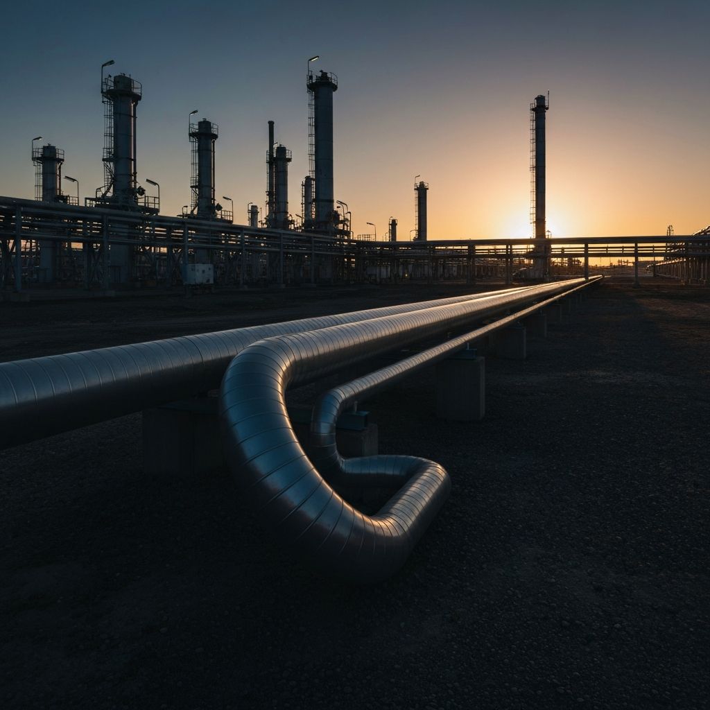 Industrial oil pipeline at dusk